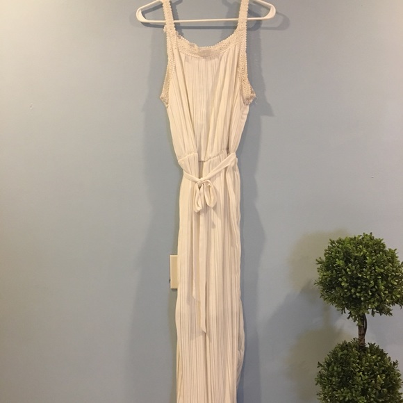 Aliya Beautiful white Pleated Maxi Dress with Crochet Straps and Neckline - Picture 1 of 4
